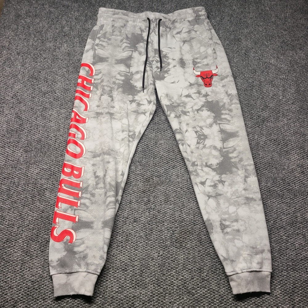Chicago Bulls Pants Mens Large Black Gray NBA Basketball Joggers Tye Dye Pattern